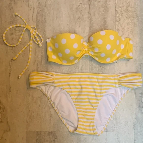 Victoria’s Secret Women’s Bikini 34B M bottoms Polka Dots and Stripes - Picture 5 of 7